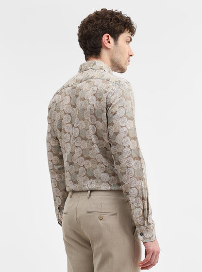 Brown Printed Slim Fit Party Wear Shirt | Wyre