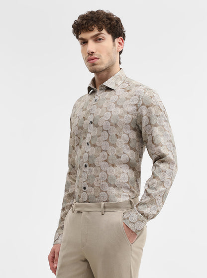 Brown Printed Slim Fit Party Wear Shirt | Wyre