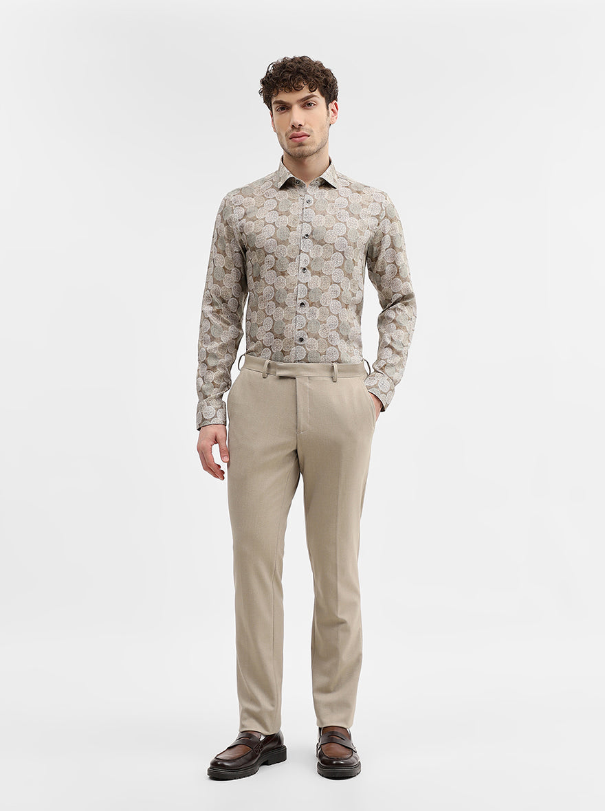 Brown Printed Slim Fit Party Wear Shirt | Wyre