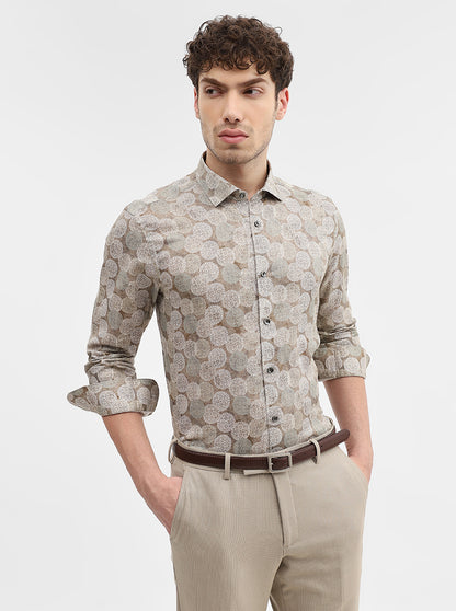 Brown Printed Slim Fit Party Wear Shirt | Wyre