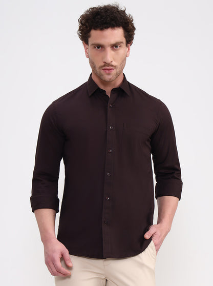 Brown Solid Smart Fit Semi Casual Shirt | Greenfibre