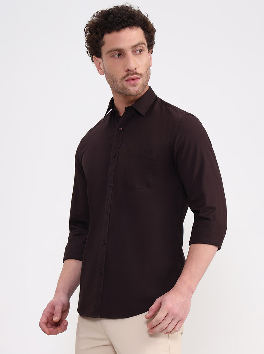 Brown Solid Smart Fit Semi Casual Shirt | Greenfibre