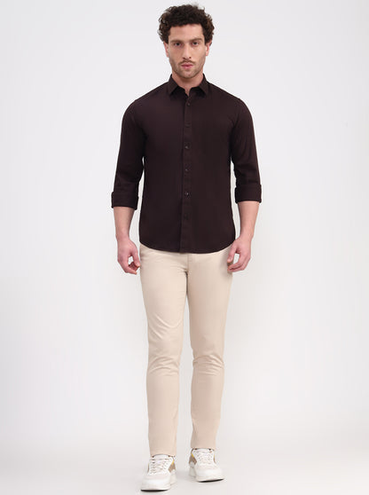 Brown Solid Smart Fit Semi Casual Shirt | Greenfibre