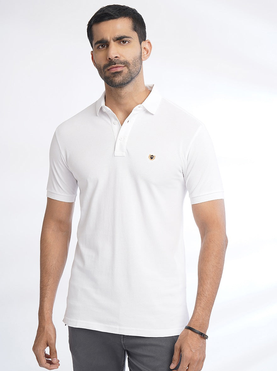 White Solid Slim Fit Polo T-Shirt | JadeBlue