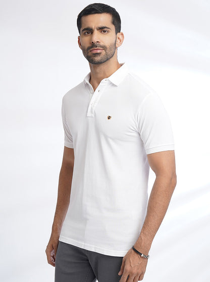 White Solid Slim Fit Polo T-Shirt | JadeBlue