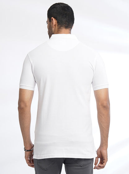 White Solid Slim Fit Polo T-Shirt | JadeBlue