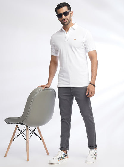 White Solid Slim Fit Polo T-Shirt | JadeBlue
