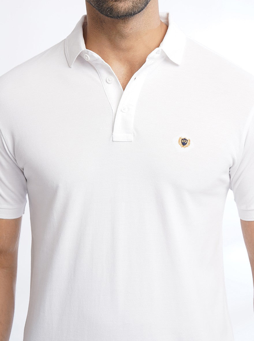 White Solid Slim Fit Polo T-Shirt | JadeBlue