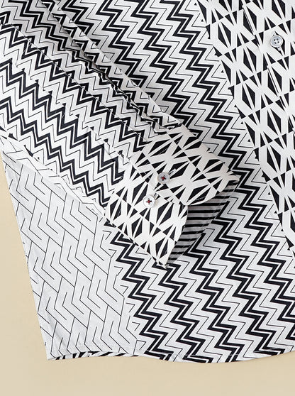 White & Black Printed Slim Fit Party Wear Shirt | JB Studio