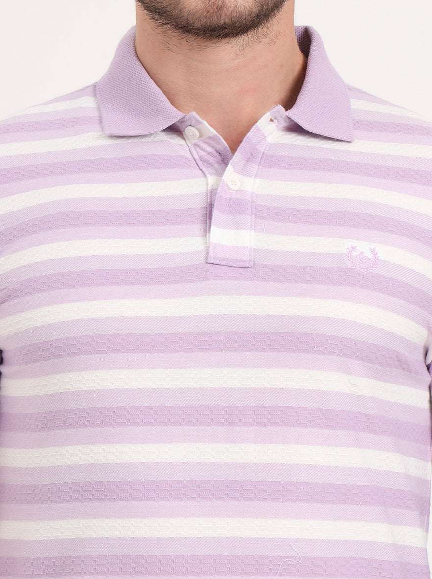 White & Lavender Printed Slim Fit Polo T-Shirt | Greenfibre