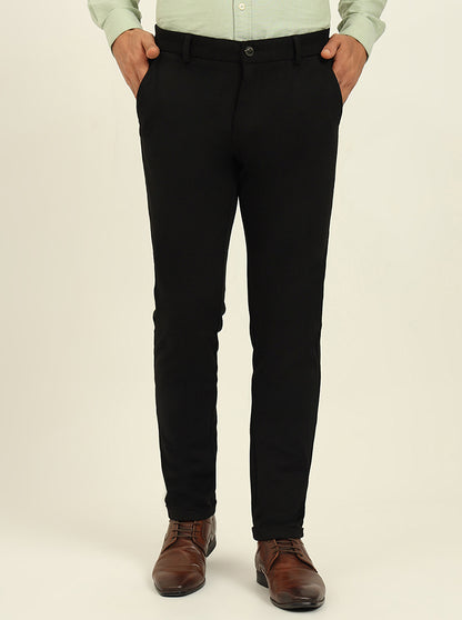 Black Solid Venice Fit Casual Trouser | JadeBlue