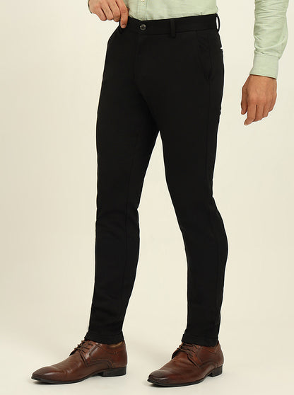 Black Solid Venice Fit Casual Trouser | JadeBlue