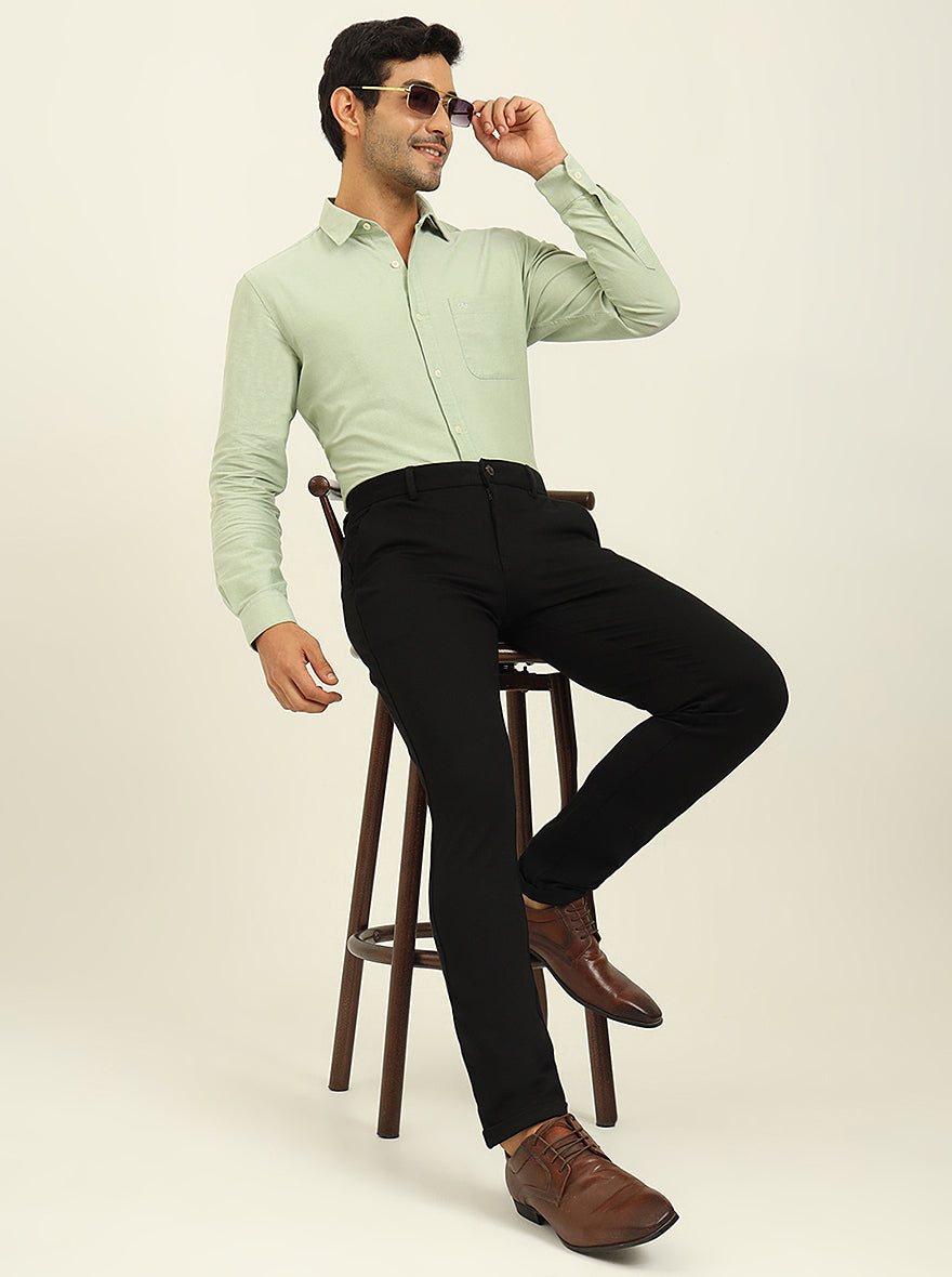 Black Solid Venice Fit Casual Trouser | JadeBlue