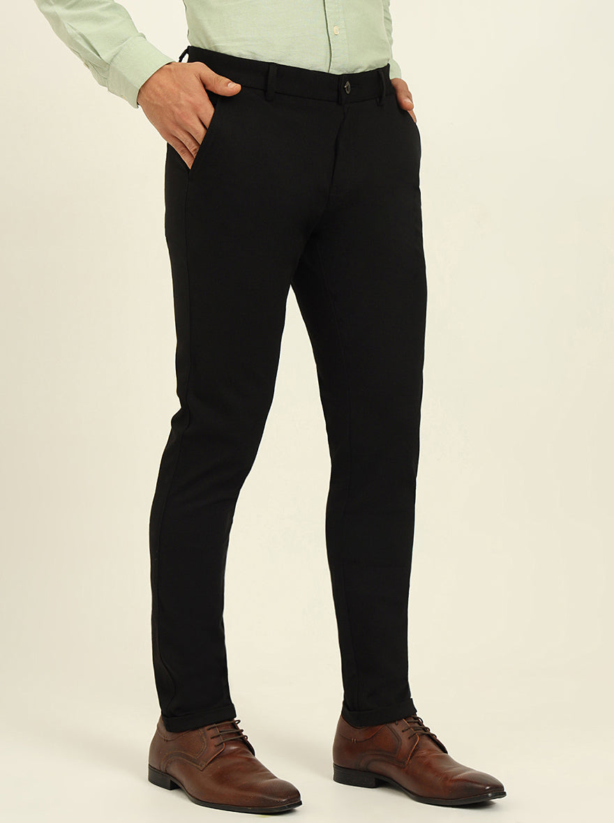Black Solid Venice Fit Casual Trouser | JadeBlue