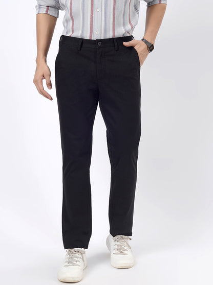 Black Solid Uno Fit Casual Trouser | JadeBlue