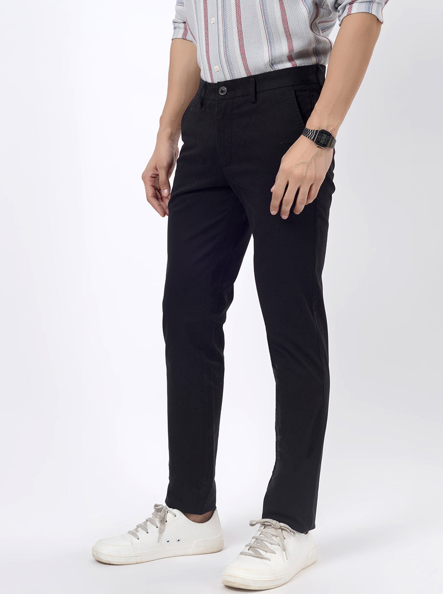 Black Solid Uno Fit Casual Trouser | JadeBlue