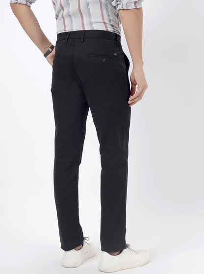 Black Solid Uno Fit Casual Trouser | JadeBlue