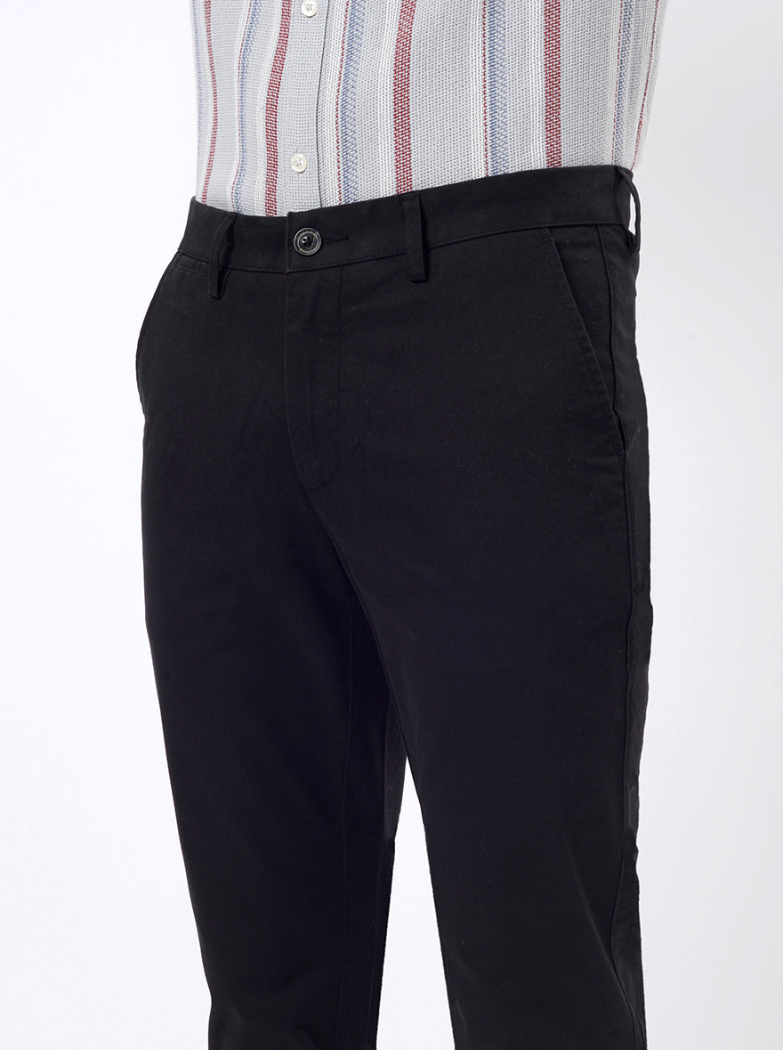 Black Solid Uno Fit Casual Trouser | JadeBlue