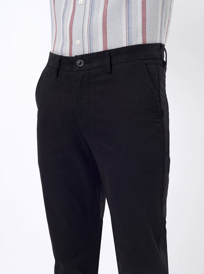 Black Solid Uno Fit Casual Trouser | JadeBlue