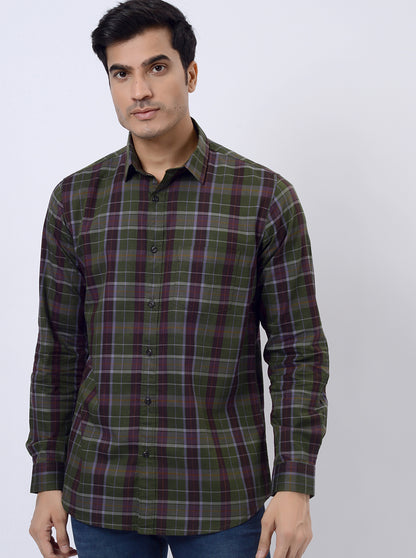 Green Checked Slim Fit Casual Shirt | JadeBlue