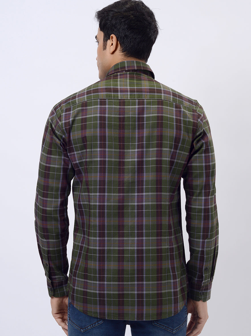 Green Checked Slim Fit Casual Shirt | JadeBlue