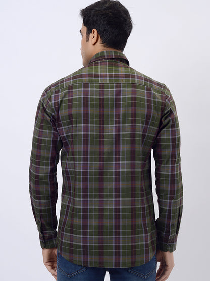 Green Checked Slim Fit Casual Shirt | JadeBlue
