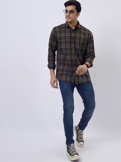 Green Checked Slim Fit Casual Shirt | JadeBlue