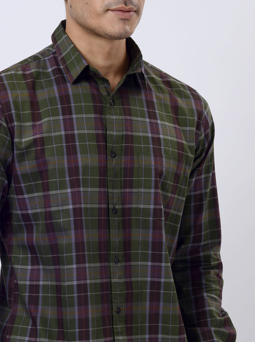 Green Checked Slim Fit Casual Shirt | JadeBlue
