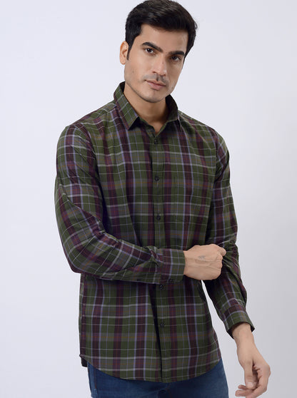 Green Checked Slim Fit Casual Shirt | JadeBlue