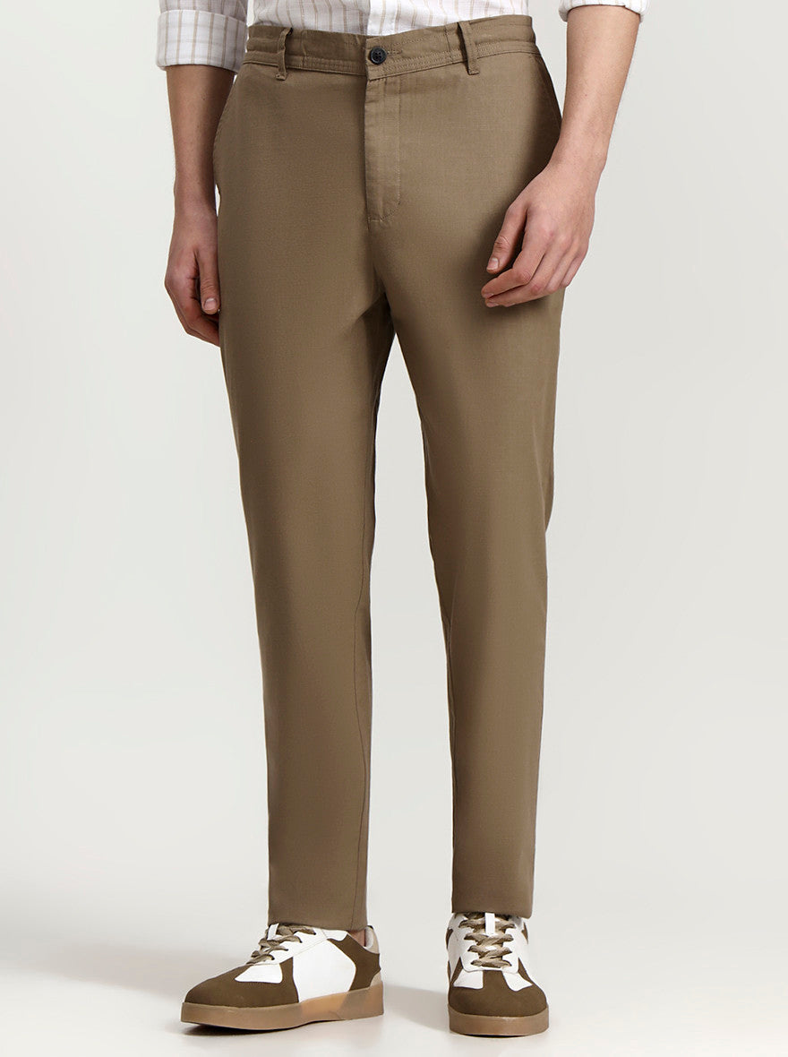 Khaki Solid Regular Fit Track Pant | Greenfibre