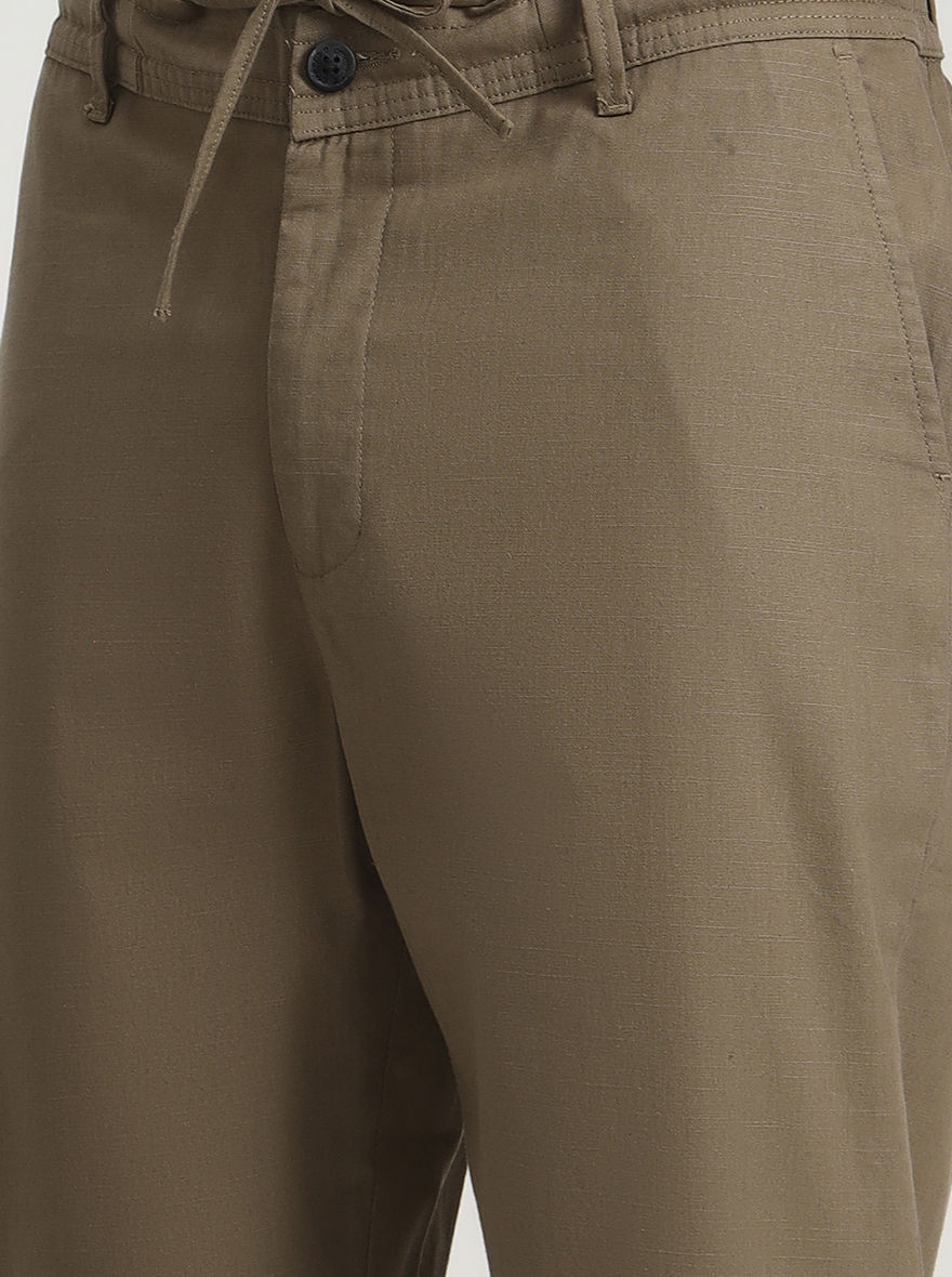 Khaki Solid Regular Fit Track Pant | Greenfibre