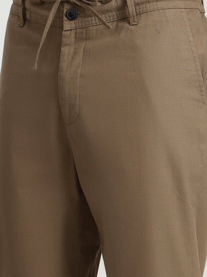 Khaki Solid Regular Fit Track Pant | Greenfibre