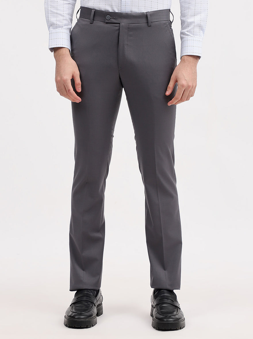 Dark Grey Solid Slim Fit Formal Trouser | JadeBlue Super Luxe