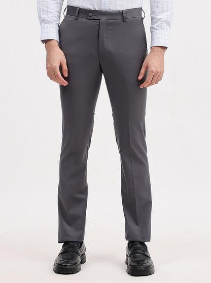 Dark Grey Solid Slim Fit Formal Trouser | JadeBlue Super Luxe