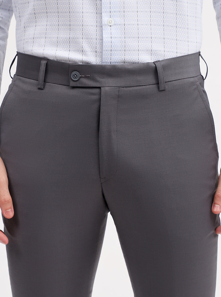 Dark Grey Solid Slim Fit Formal Trouser | JadeBlue Super Luxe