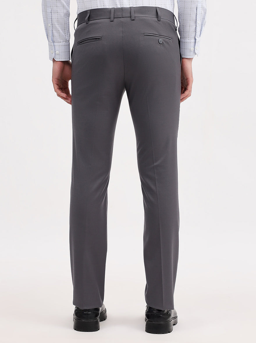 Dark Grey Solid Slim Fit Formal Trouser | JadeBlue Super Luxe