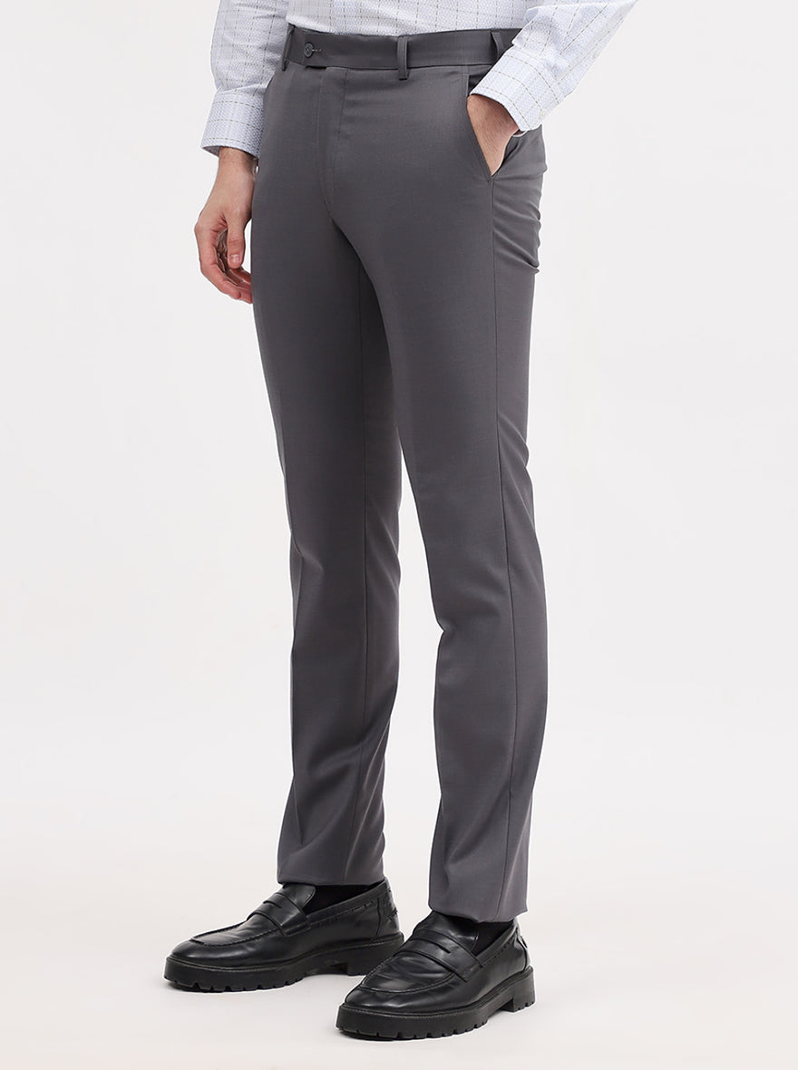 Dark Grey Solid Slim Fit Formal Trouser | JadeBlue Super Luxe