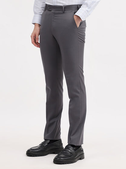 Dark Grey Solid Slim Fit Formal Trouser | JadeBlue Super Luxe