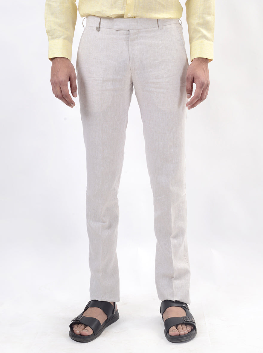 Cream Solid Slim Fit Formal Trouser | JB Studio