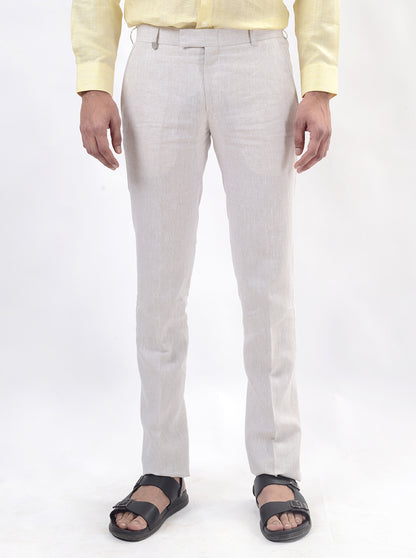 Cream Solid Slim Fit Formal Trouser | JB Studio