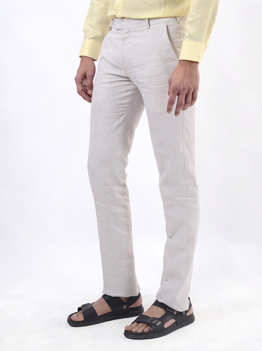 Cream Solid Slim Fit Formal Trouser | JB Studio
