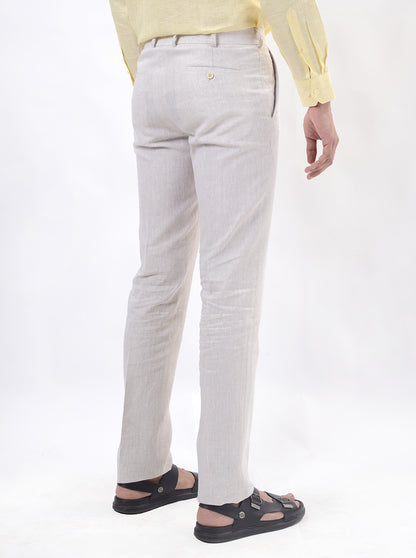 Cream Solid Slim Fit Formal Trouser | JB Studio