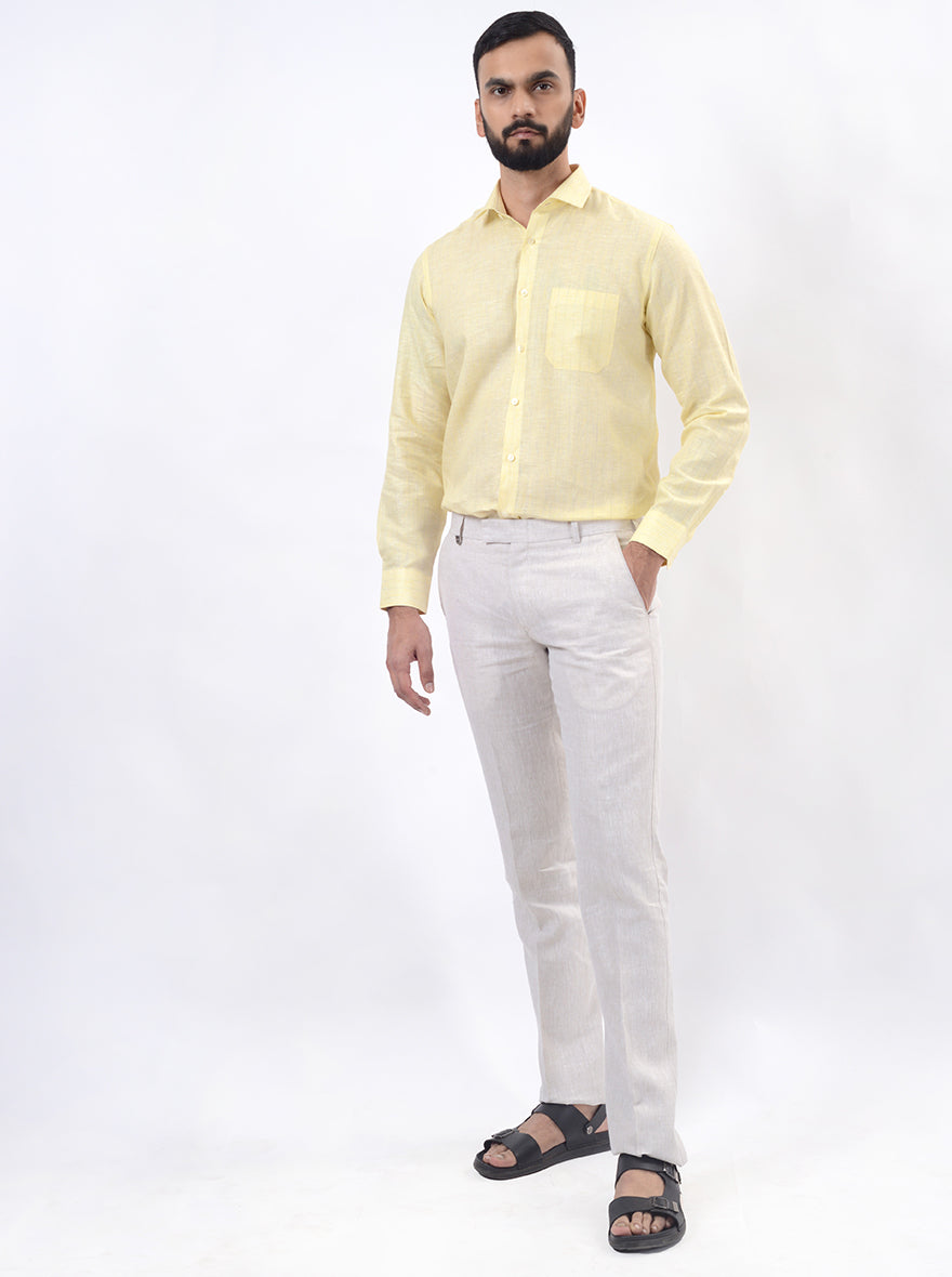 Cream Solid Slim Fit Formal Trouser | JB Studio