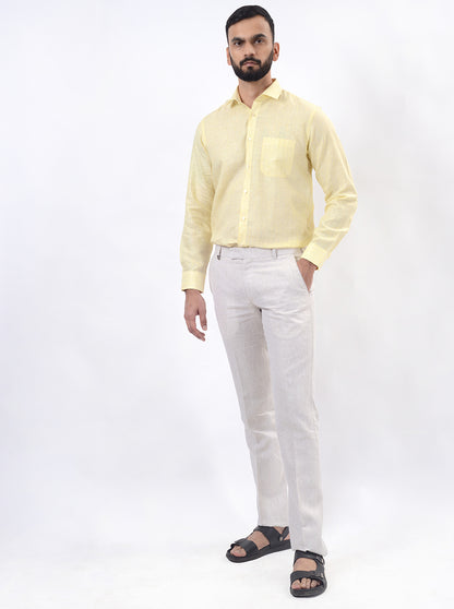 Cream Solid Slim Fit Formal Trouser | JB Studio