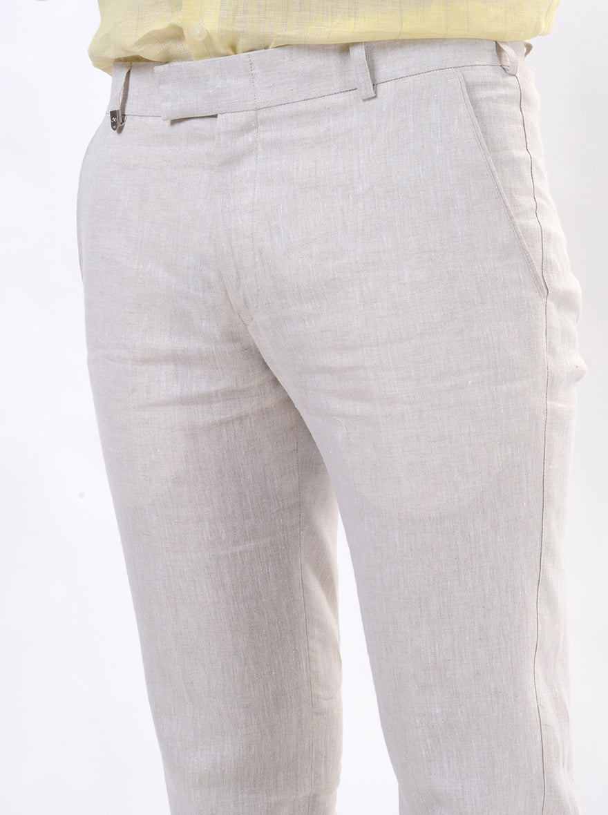 Cream Solid Slim Fit Formal Trouser | JB Studio