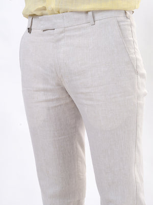 Cream Solid Slim Fit Formal Trouser | JB Studio