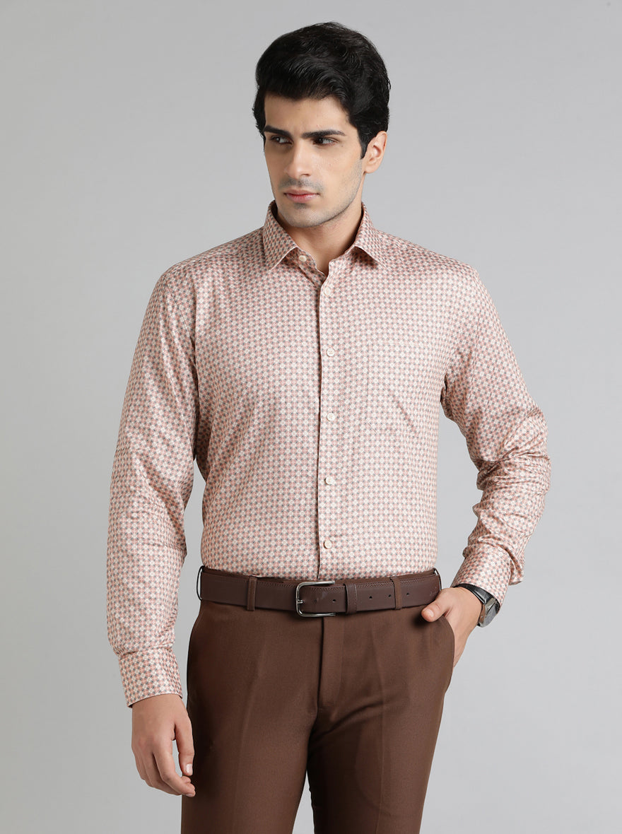 Orange Printed Regular Fit Formal Shirt | JadeBlue