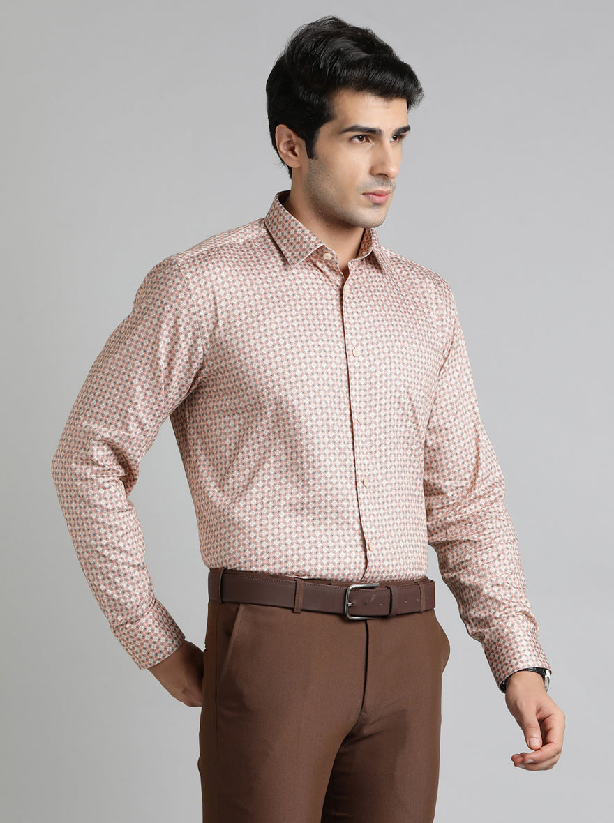 Orange Printed Regular Fit Formal Shirt | JadeBlue