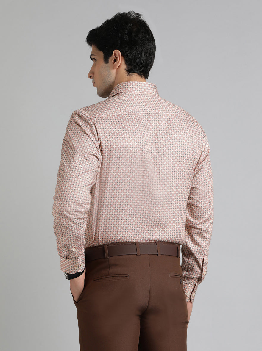 Orange Printed Regular Fit Formal Shirt | JadeBlue