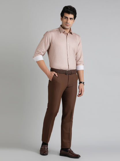 Orange Printed Regular Fit Formal Shirt | JadeBlue